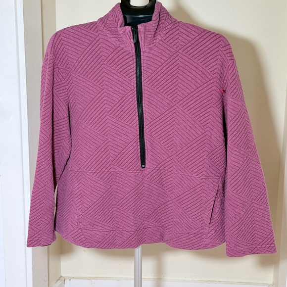 NIC+ZOE Tops - Nic + Zoe Pink Geometric Patterned Quarter-Zip Pullover
